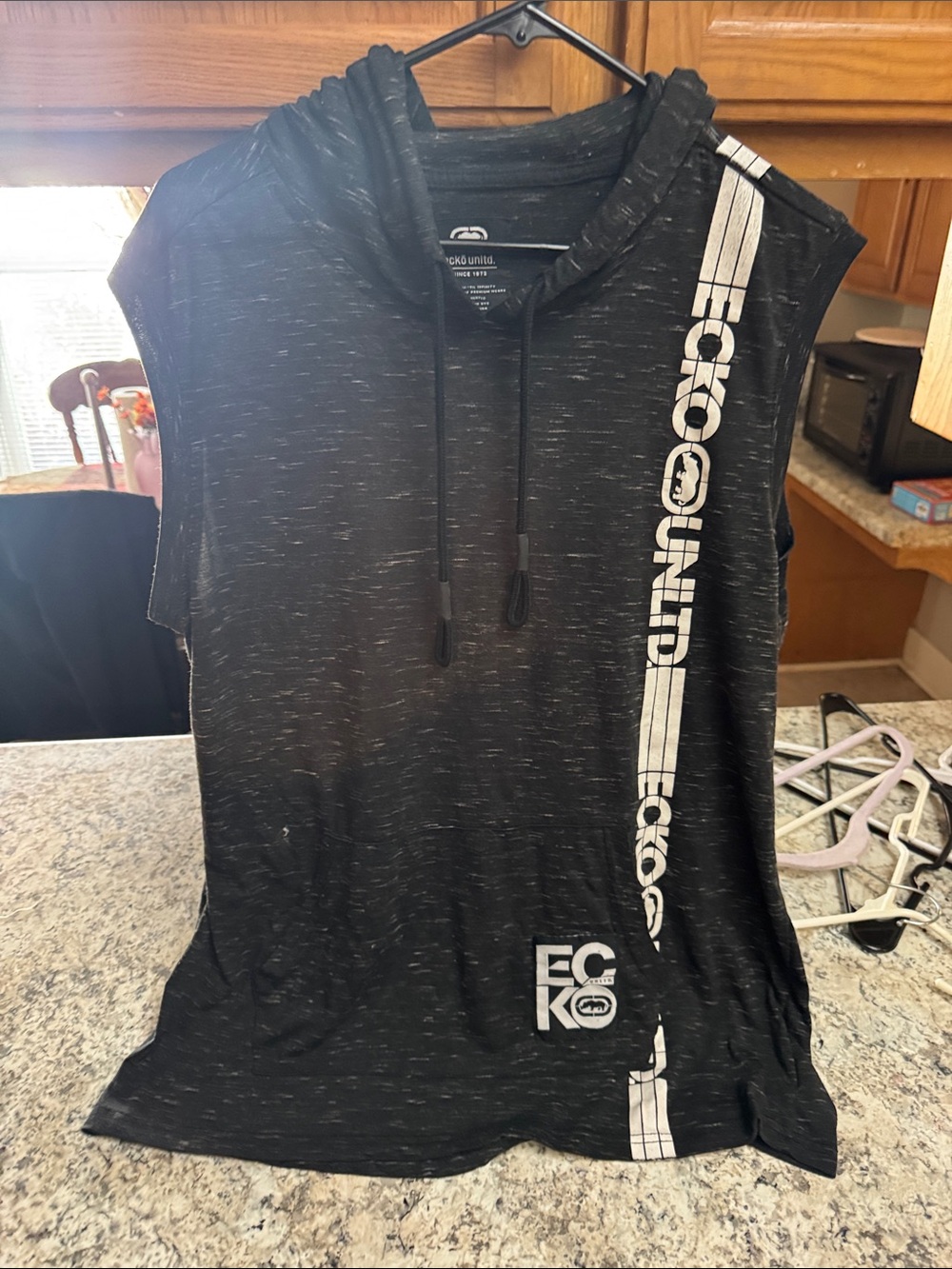 Ecko Unlimited Black Sleeveless Hoodie Tank with White Logo Stripe